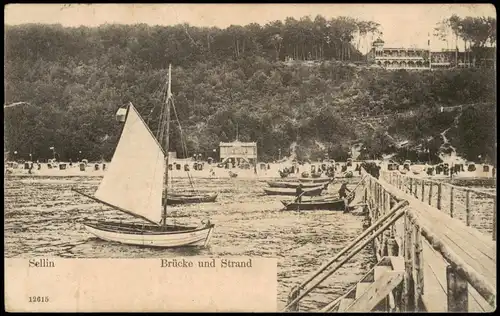 Ansichtskarte Sellin Seebrücke, Strand - Villen 1912