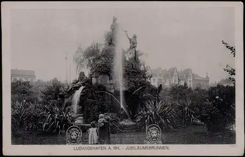 Ansichtskarte Ludwigshafen Jubiläumsbrunnen - Kinder 1918