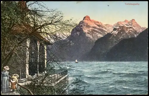 Ansichtskarte Sisikon Tellskapelle, See Alpen Berge 1913