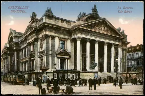 Postkaart Brüssel Bruxelles Börse und Börsenplatz, La Bourse 1910