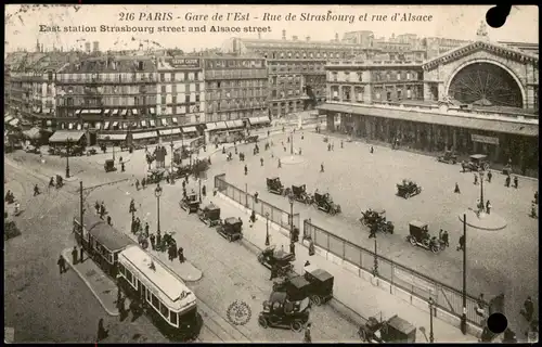CPA Paris Gare de l'Est Rue de Strasbourg et rue d'Alsace 1921
