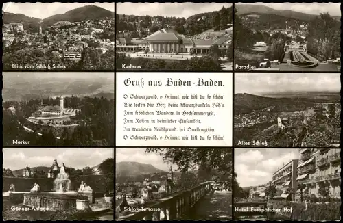 Baden-Baden Mehrbild-AK u.a. mit Merkur, Kurhaus, Schloß Solms uvm. 1965