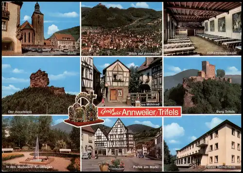 Annweiler am Trifels Mehrbild-AK mit Turnerheim, Mühlrad, Asselstein uvm. 1975