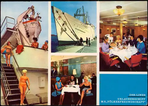 Ansichtskarte  MB Urlauberschiff Völkerfreundschaft Frauen, Innen 1967