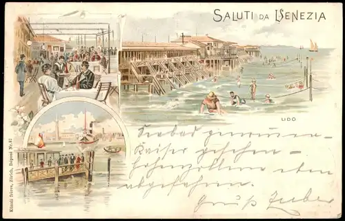 Litho AK Venedig Venezia Lido - Dampfer, Seebrücke, Restaurant 1898