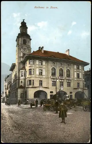 Cartoline Bozen Bolzano Rathaus, Markttreiben 1913