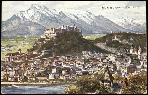 Ansichtskarte Salzburg gegen den Untersberg - Künstlerkarte 1922