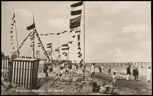 Ansichtskarte Zinnowitz Am Strand, Strandkörbe - Fahnenmeer 1924