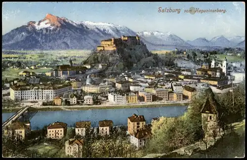 Ansichtskarte Salzburg vom Kapuzinerberg 1916  gel. Feldpoststempel S.B.