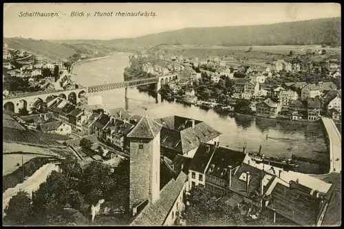 Ansichtskarte Schaffhausen Blick v. Munot rheinaufwärts. 1918