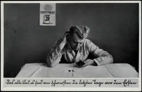 Ansichtskarte  Soldat am Tisch - Soldatenleben 1938