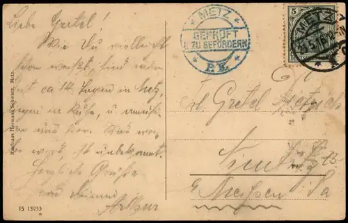CPA Metz Durchblick am Aussichtsturm 1916  gel Feldpost-Geprüft Stempel