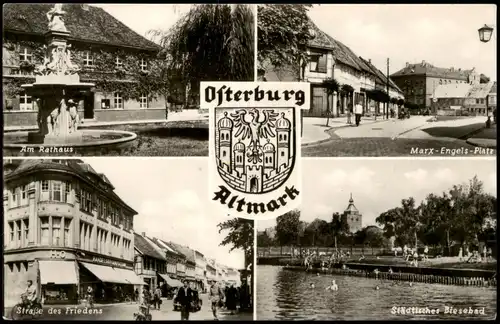 Osterburg (Altmark) DDR Mehrbildkarte  Rathaus Marx-Engels-Platz Freibad  1970