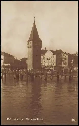 Ansichtskarte Lindau (Bodensee) Hafenanlage, Hotel Reutemann 1928