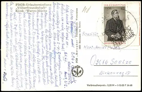 Ansichtskarte Klink (Müritz) Urlaubersiedlung "Völkerfreundschaft" 1968