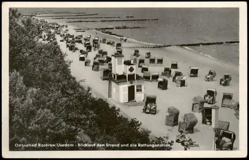 Ansichtskarte Koserow Usedom Strand und Sanitätshaus 1958