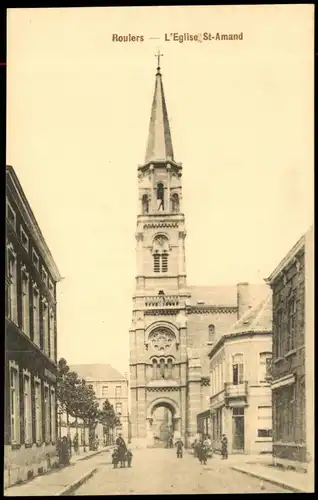 Postkaart Roeselare Roulers Straßenpartie an der Kirche 1914