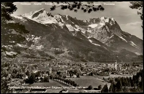 Ansichtskarte Garmisch-Partenkirchen Stadt und Bergkette mit Beschreibung 1964