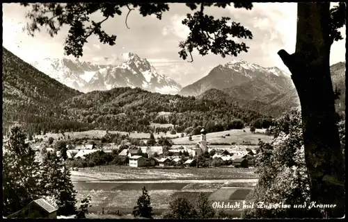 Ansichtskarte Ohlstadt Stadt mit Zugspitze und Kramer 1964