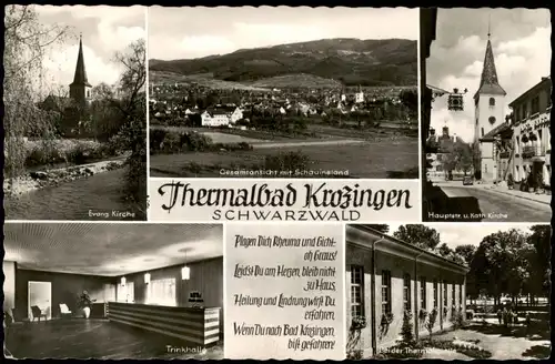 Ansichtskarte Bad Krozingen Trinkhalle, Kirche, Hauptstraße 1958