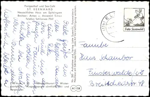 Ansichtskarte Schliersee Postgasthof und See-Café ST. BERNHARD 1961