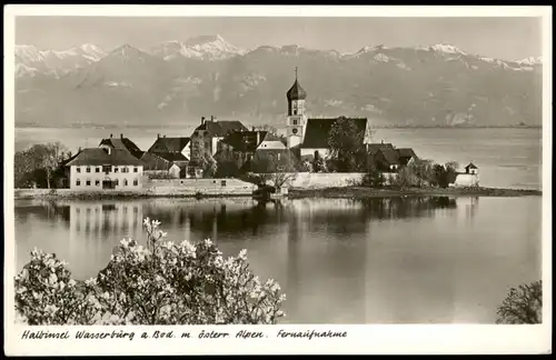 Ansichtskarte Wasserburg am Bodensee Blick auf Stadt und Alpen 1951