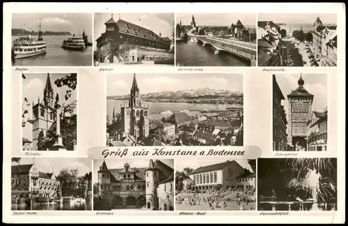 Ansichtskarte Konstanz Mehrbild: Hafen, Konzil, Brücken 1955