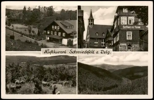 Ansichtskarte Schmiedefeld (Rennsteig) 4 Bild Gasthof, Umlandansichten 1957
