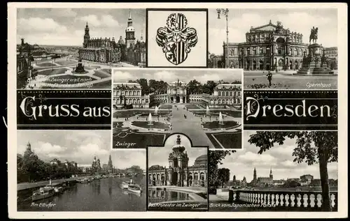 Ansichtskarte Dresden MB: Zwinger, Semperoper,... 1937