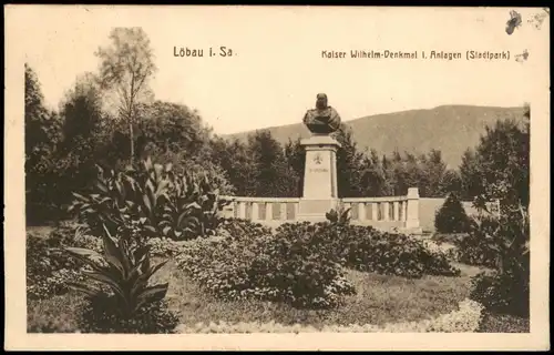 Ansichtskarte Löbau Kaiser Wilhelm-Denkmal i. Anlagen (Stadtpark) 1926
