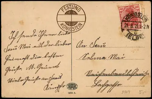 Königstein (Sächsische Schweiz) Georgenburg und Hungerturm. Festung 1921