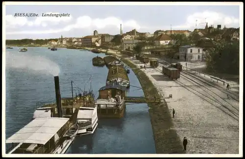 Ansichtskarte Riesa Landungsplatz - Bahnverladestation 1929