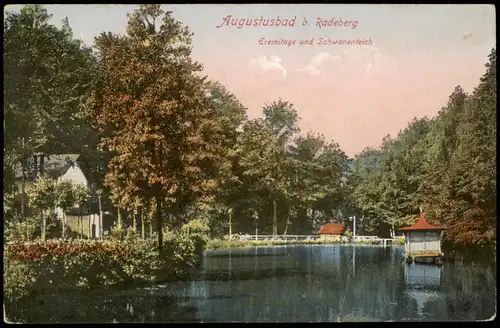 Ansichtskarte Liegau-Augustusbad-Radeberg Eremitage und Schwanenteich 1912