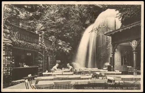 Ansichtskarte Rathen Amselfall (Elbsandsteingebirge) Restaurant 1927