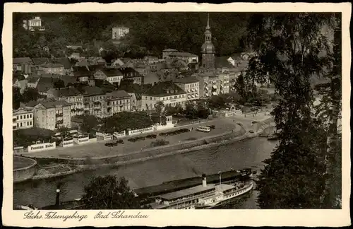 Ansichtskarte Bad Schandau Elbdampfer, Hotels Pension 1940