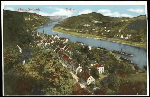 Ansichtskarte Wehlen Blick auf die Stadt 1929