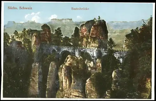 Ansichtskarte Rathen Basteibrücke - Sächsische Schweiz 1929