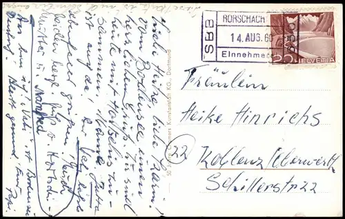 Bad Wurzach Scherzkarte 1960  gel. Bahnpoststempel SBB Rorschach Schweiz