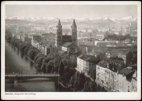 Ansichtskarte München Isarpartie mit Gebirge 1934
