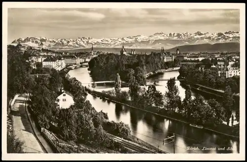 Ansichtskarte Zürich Panorama-Ansicht mit Limmat 1930