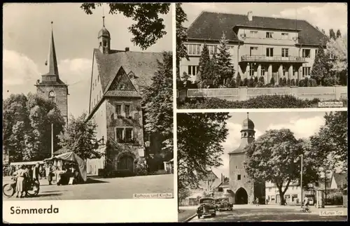 Sömmerda DDR Mehrbild-AK mit Oberschule, Erfurter Tor, Rathaus 1964