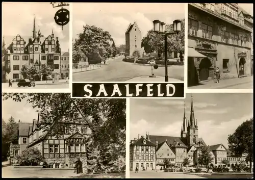 Saalfeld (Saale) Mehrbild-AK mit Rathaus Saaltor Stadtapotheke uvm. 1970