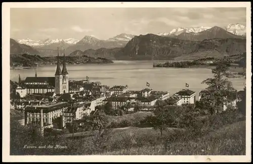 Ansichtskarte Luzern Lucerna Panorama-Ansicht, See Alpen Blick 1930