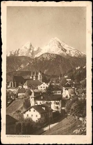 Ansichtskarte Berchtesgaden Stadtteilansicht mit Alpen Blick 1926