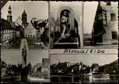 Ansichtskarte Pirna Mehrbild-AK mit Postsäule, Engelserker, Markt uvm. 1959