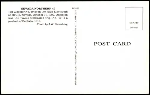 Ansichtskarte  NEVADA NORTHERN 40 Eisenbahn Railway south of McGill 1992