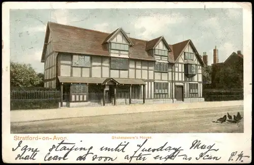 Postcard Stratford-upon-Avon Shakespeare´s House 1903  gel. Stempel Leicester