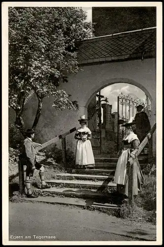 Ansichtskarte Egern am Tegernsee Ortsmotiv Personen in Trachtenkleidung 1930