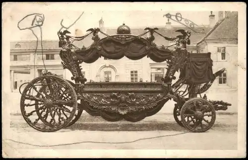Ansichtskarte Hietzing-Wien Schwarzer Leichenwagen. Wiener Arbeit, 1877. 1934