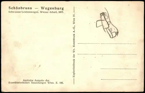 Ansichtskarte Hietzing-Wien Schwarzer Leichenwagen. Wiener Arbeit, 1877. 1934